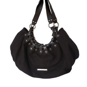BCBG Maxazria Shoulder Bag Tote Studded Crescent Hobo Double Strap Brown